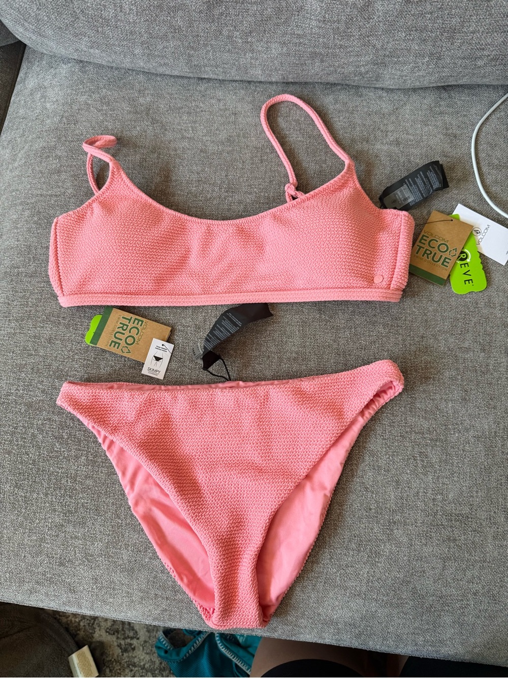 Volcom Pink Textured Bikini Set